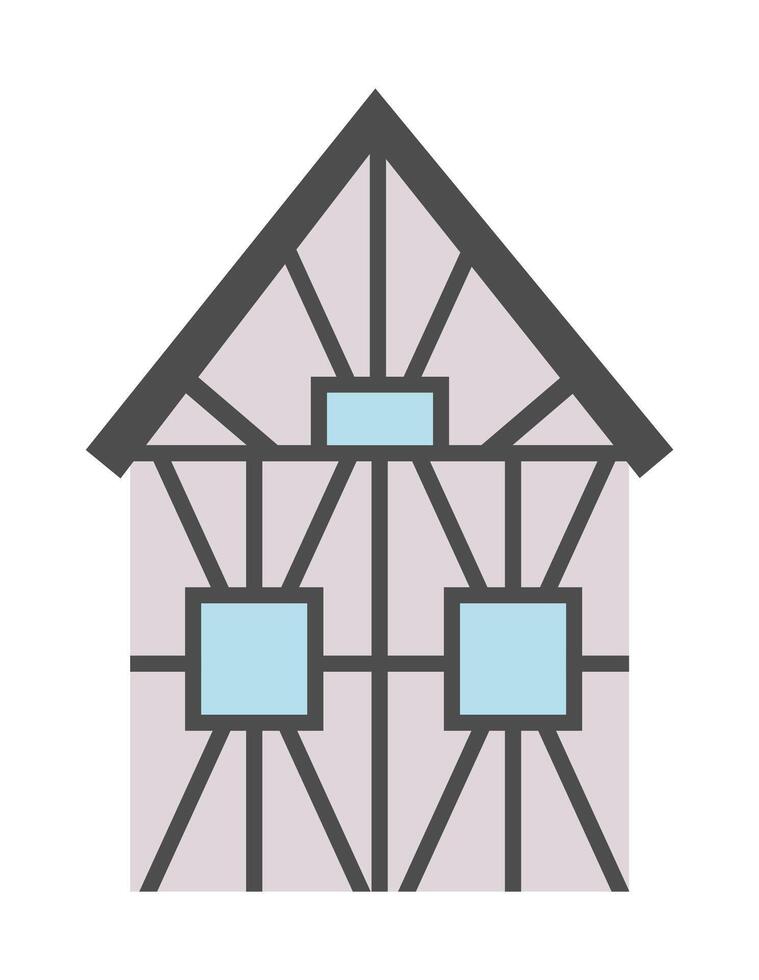 timber framed house icon. French or German traditional house illustration. Historical house picture with framework isolated on white background vector