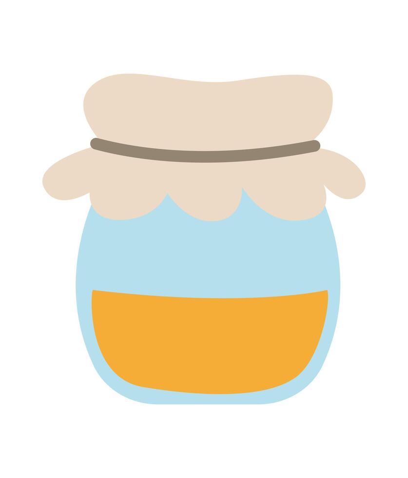 honey or mustard jar icon isolated on white background. Cute rural glass pot tied with cloth. Flat beekeeping farm illustration vector
