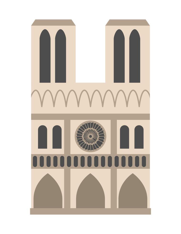Notre Dame Cathedral icon. Paris sight illustration. Traditional France landmark. Historical French flat style place of interest isolated on white background vector