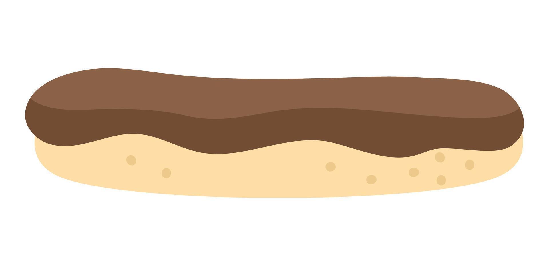 Eclair with chocolate icing top icon. French dessert illustration. Cake picture isolated on white background vector