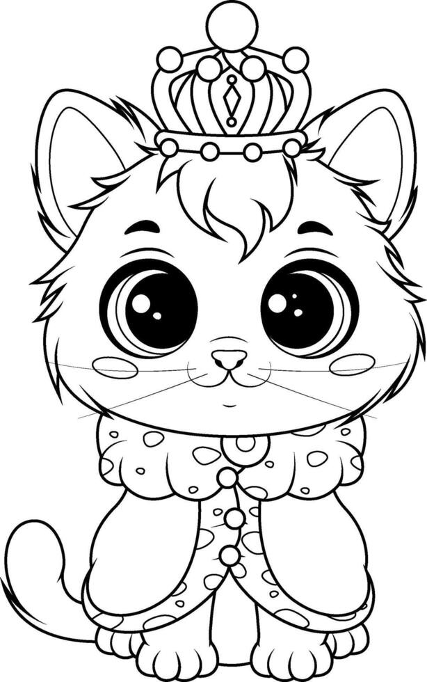 Coloring page. Prince Cat with Royal Crown and Cape vector
