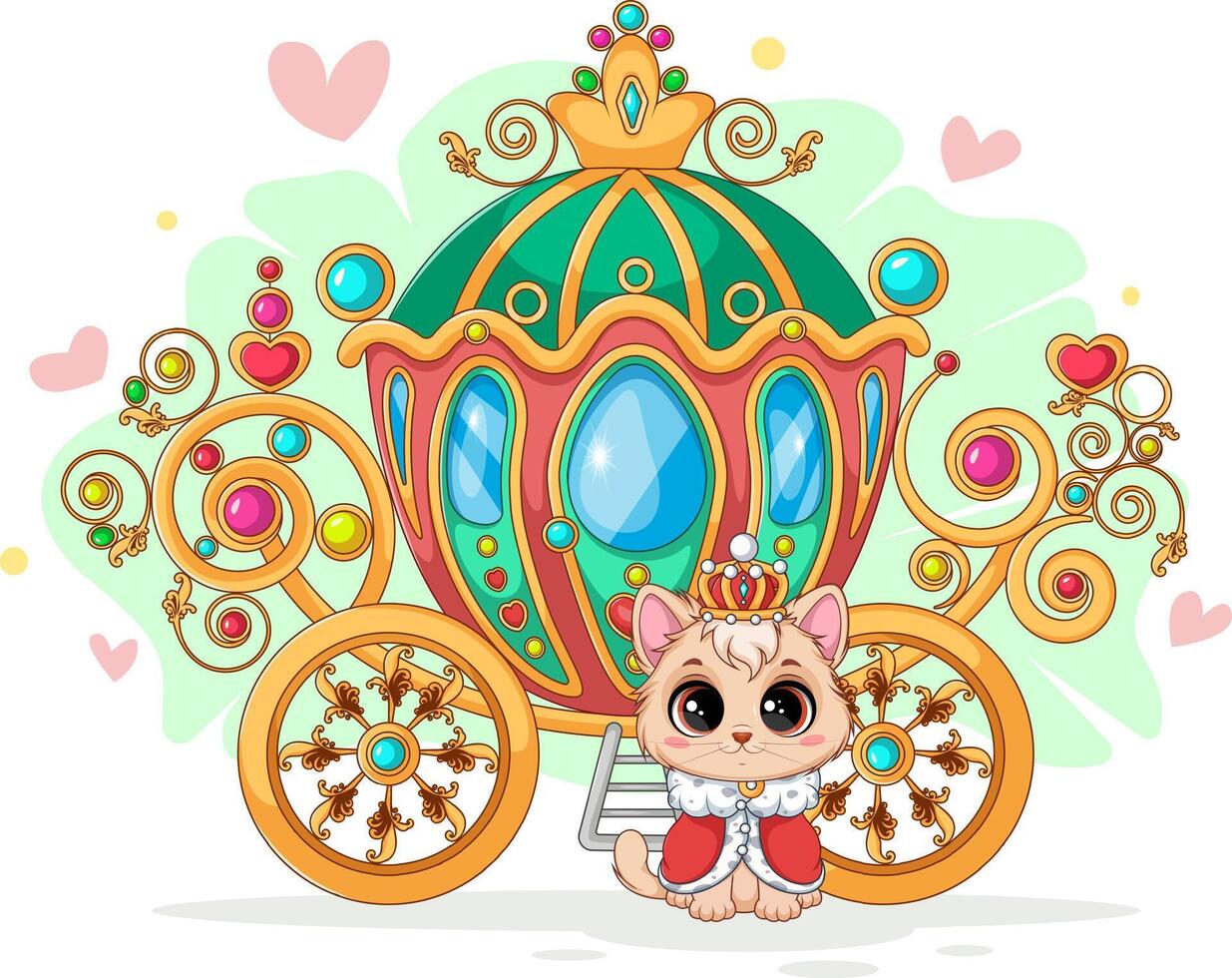 Prince Cat Next to Royal Carriage. Illustration vector