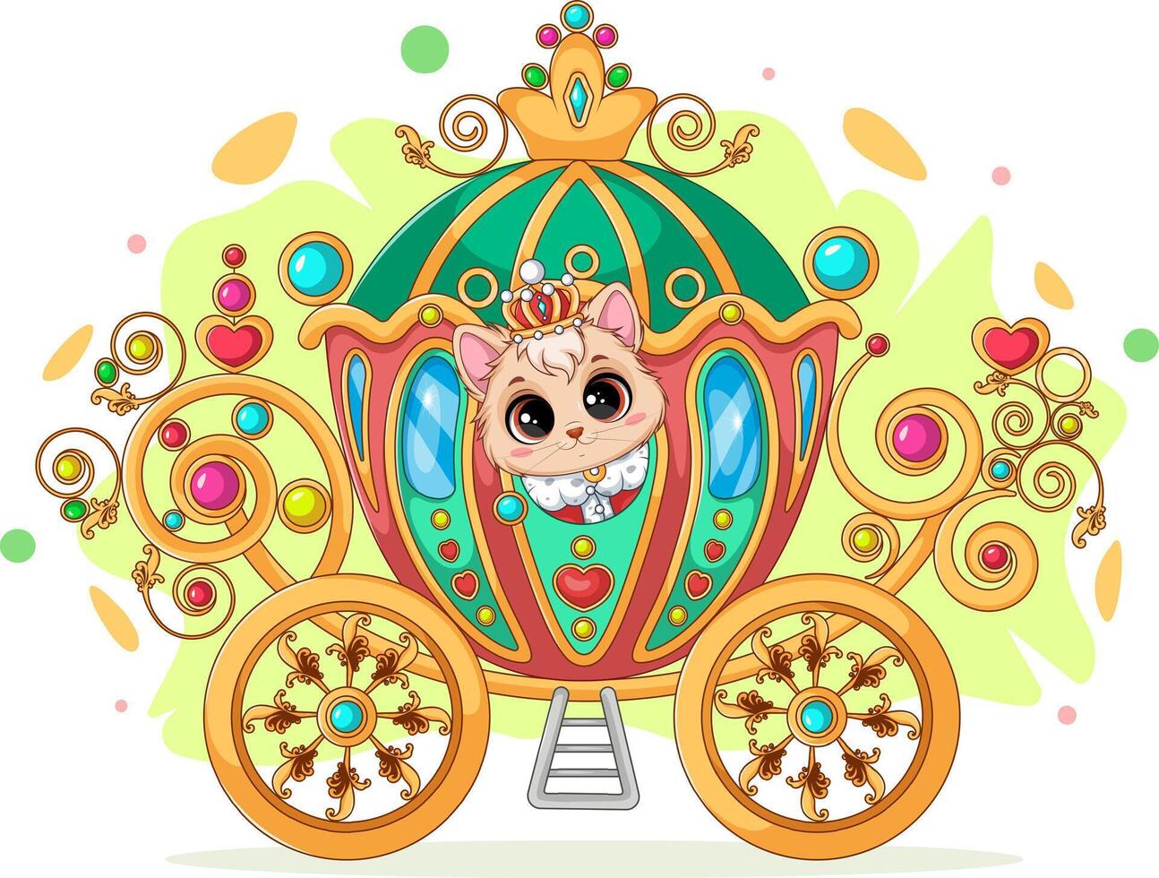 Prince Cat Inside Royal Carriage. Illustration vector