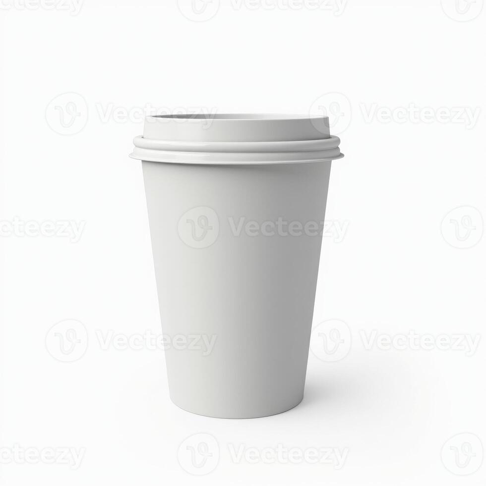 empty white paper cup isolated on white background. suitable for mockups. photo