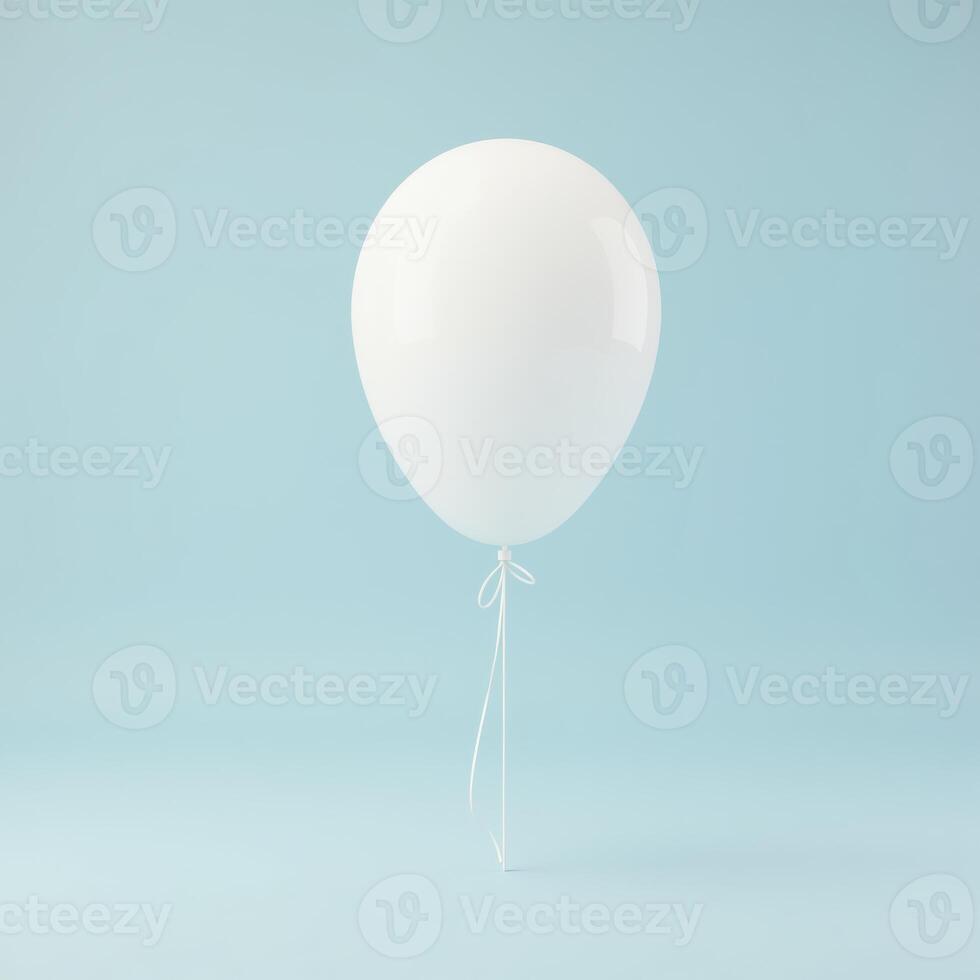 white balloon with string isolated on pastel blue background photo