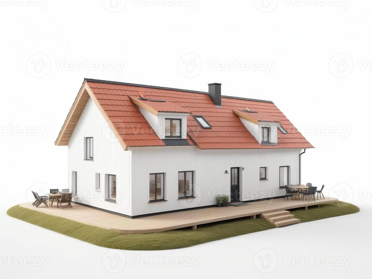 modern house on the outskirts of urban area with minimalist design isolated on white background. photo