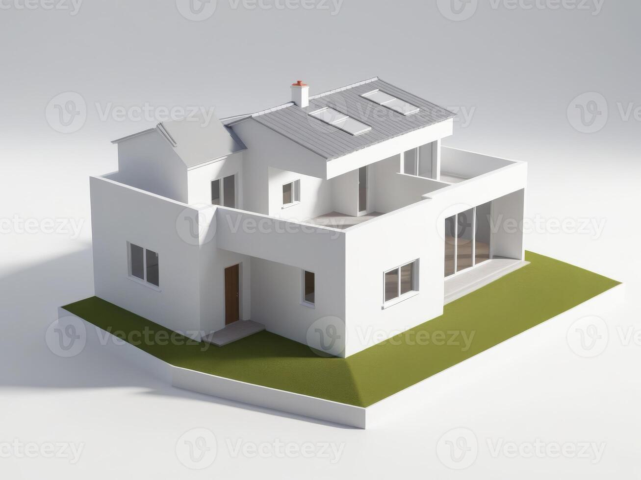 Modern residential architecture with minimalist design isolated on white background. photo