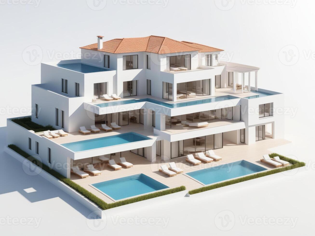 luxury housing with modern minimalist design isolated on white background. photo