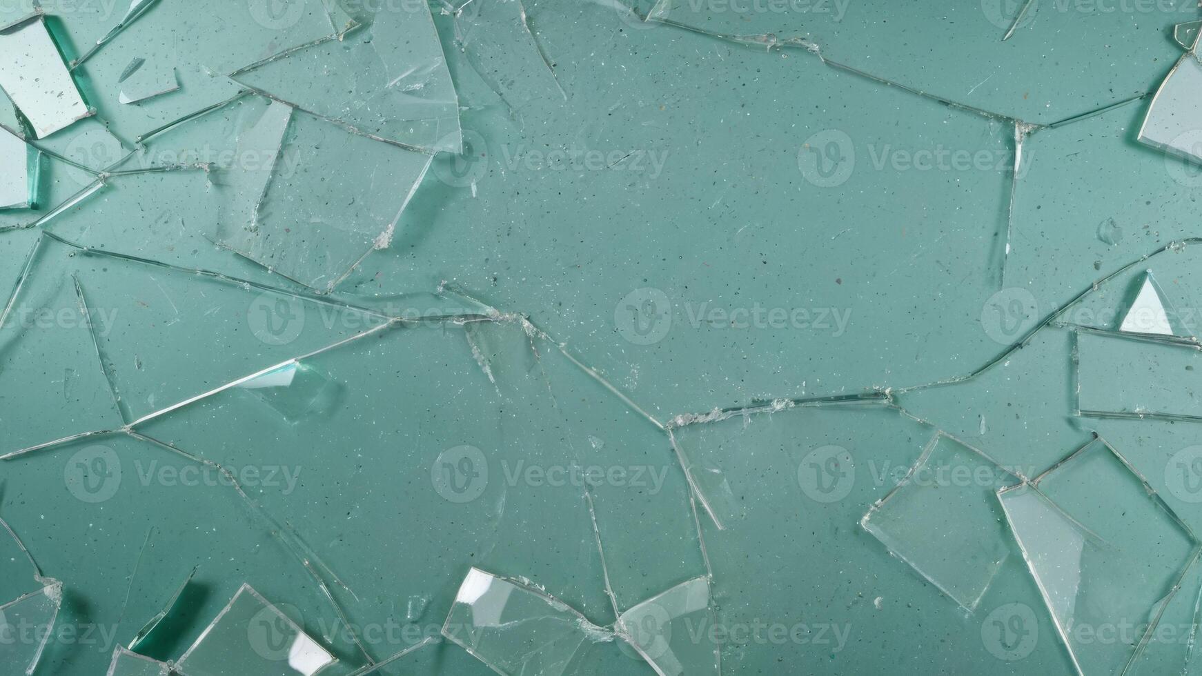 broken glass texture on green background photo