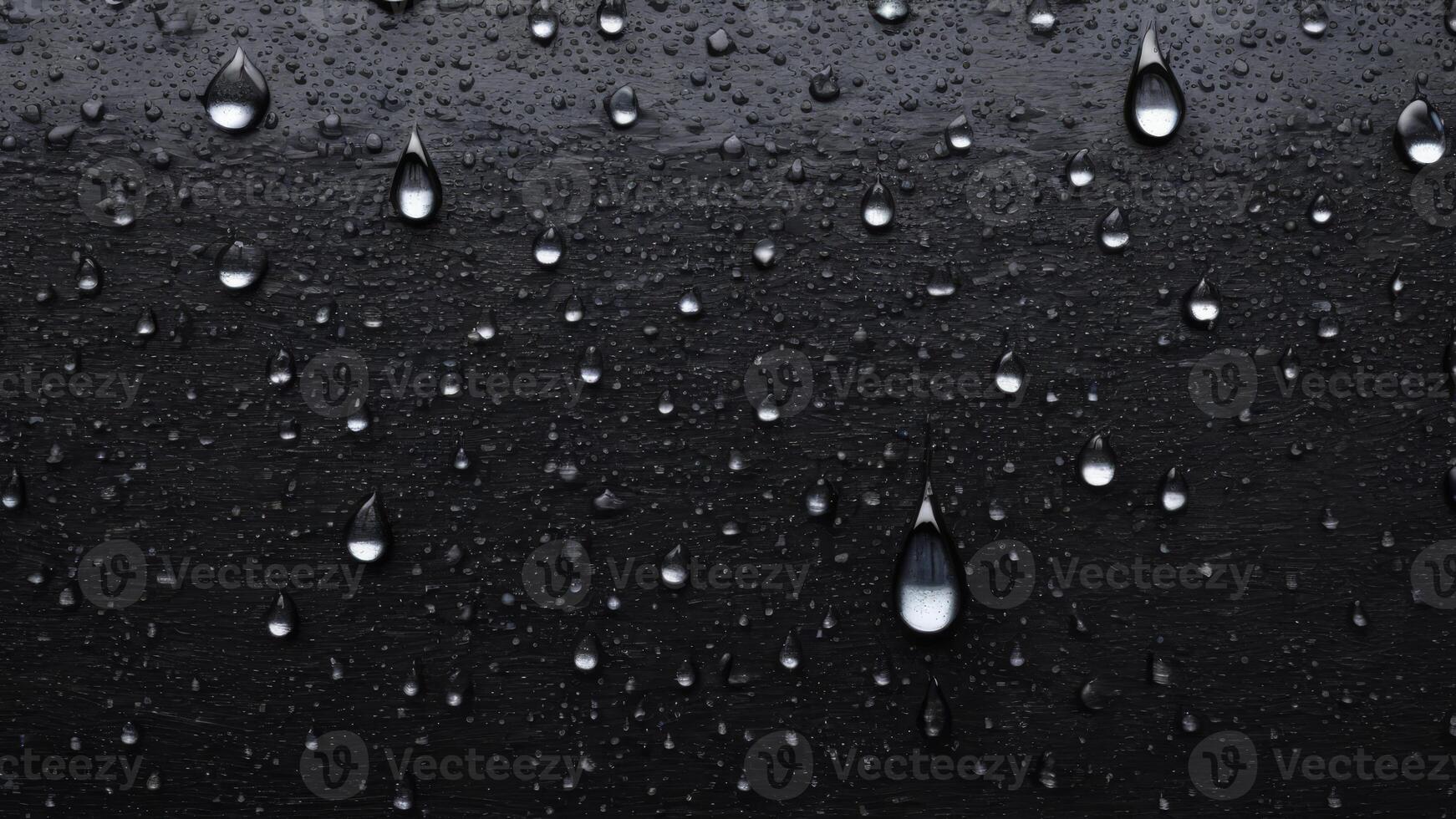 water droplets slid across the black wet surface. photo