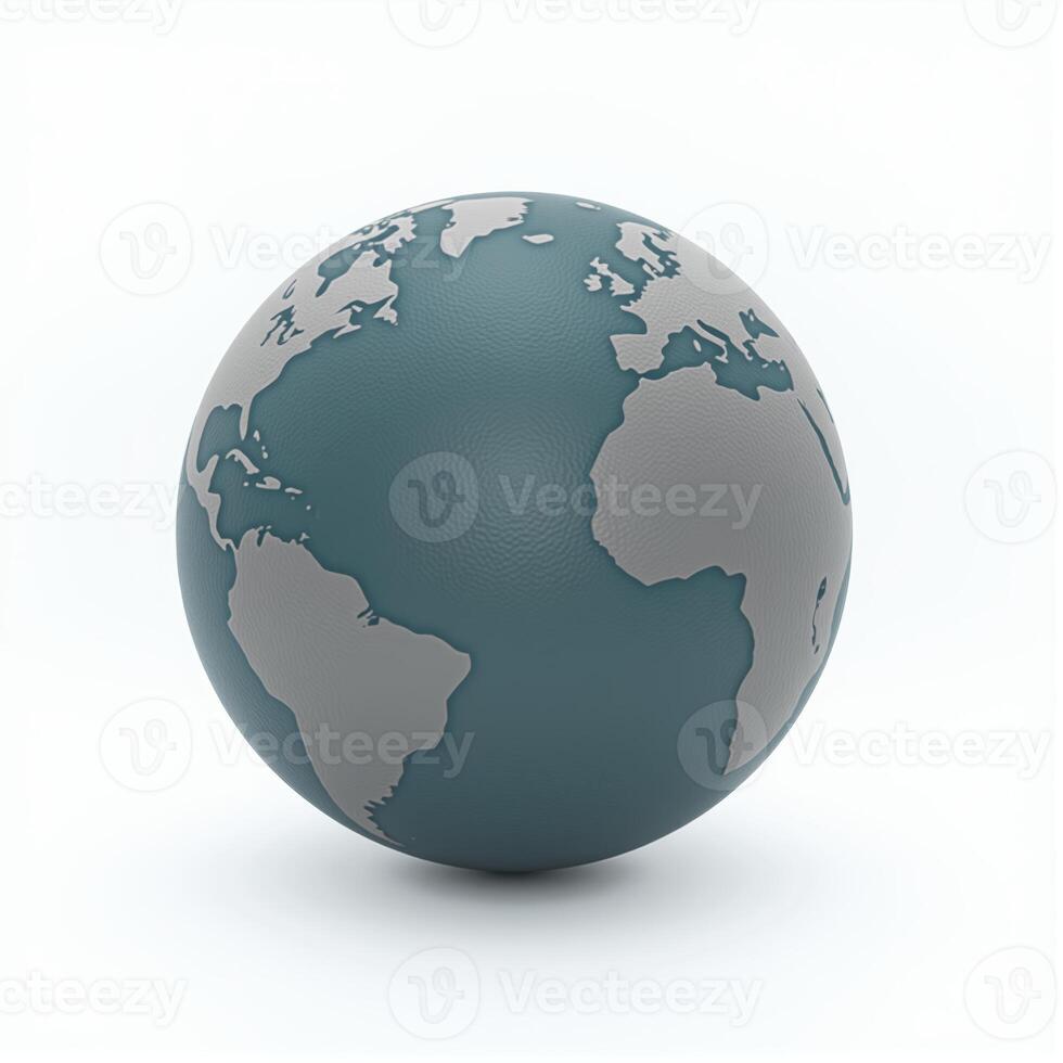 A polished 3D globe of Earth, showcasing its natural topography, set against a pure white background for a clean, modern look. photo