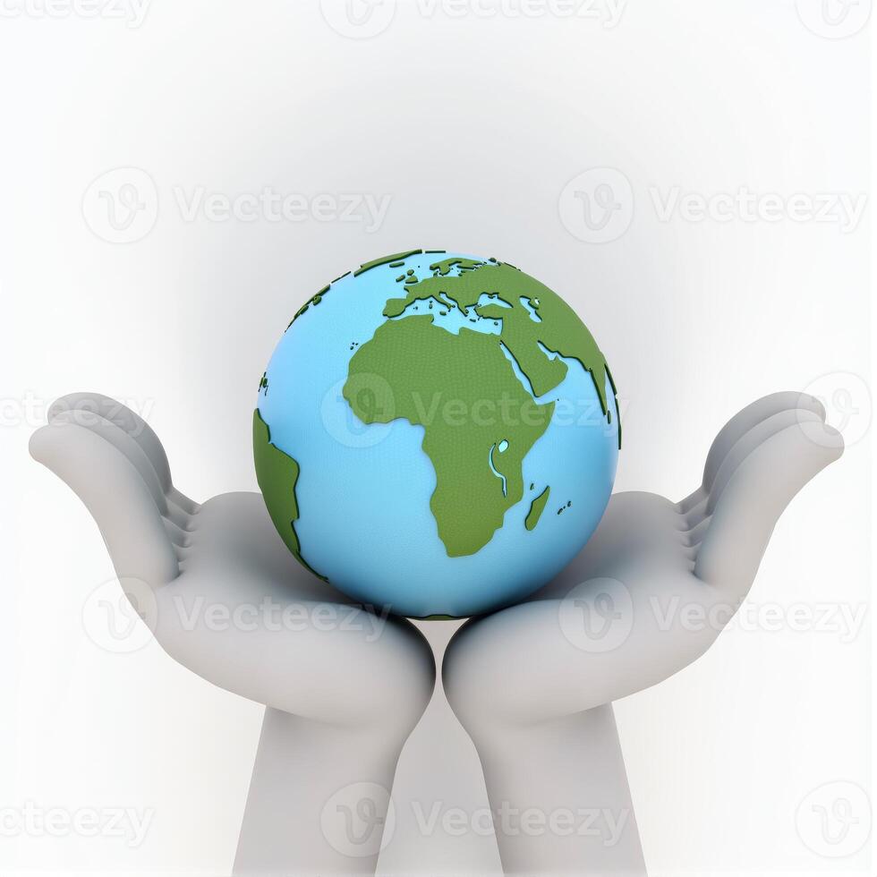 a pair of hands holding a globe. isolated on white background. photo