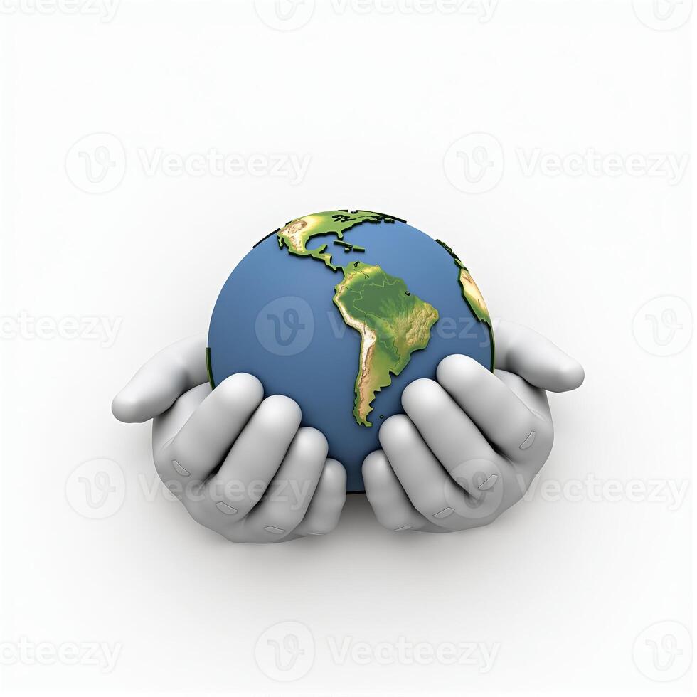 a pair of hands holding a globe. isolated on white background. photo