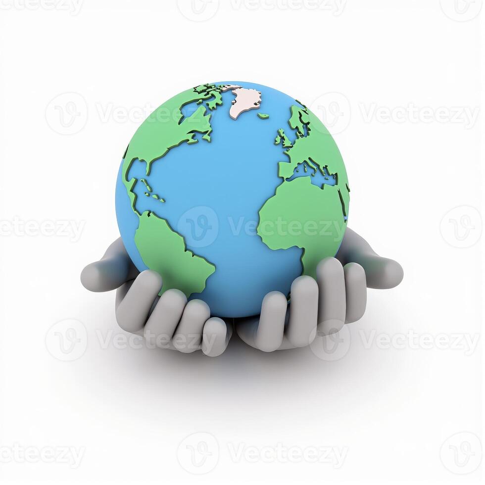 a pair of hands holding a globe. isolated on white background. photo
