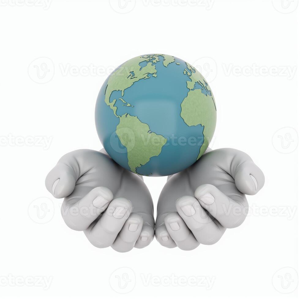 a pair of hands holding a globe. isolated on white background. photo