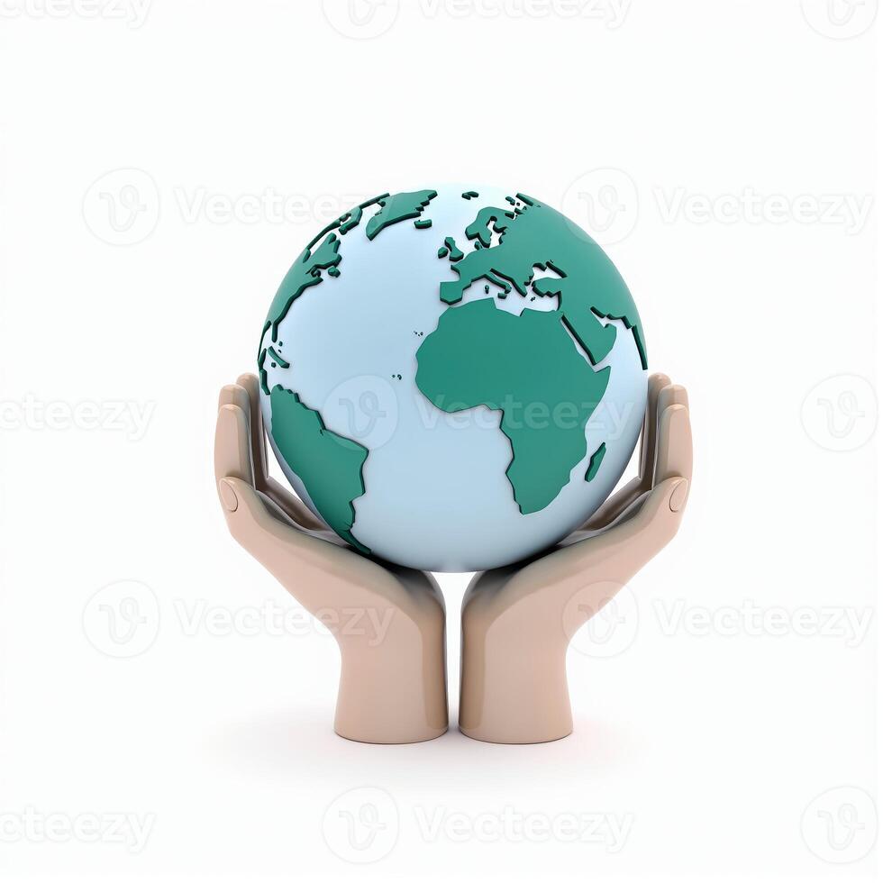 a pair of hands holding a globe. isolated on white background. photo