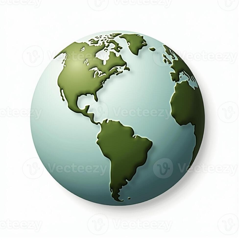 A polished 3D globe of Earth, showcasing its natural topography, set against a pure white background. photo