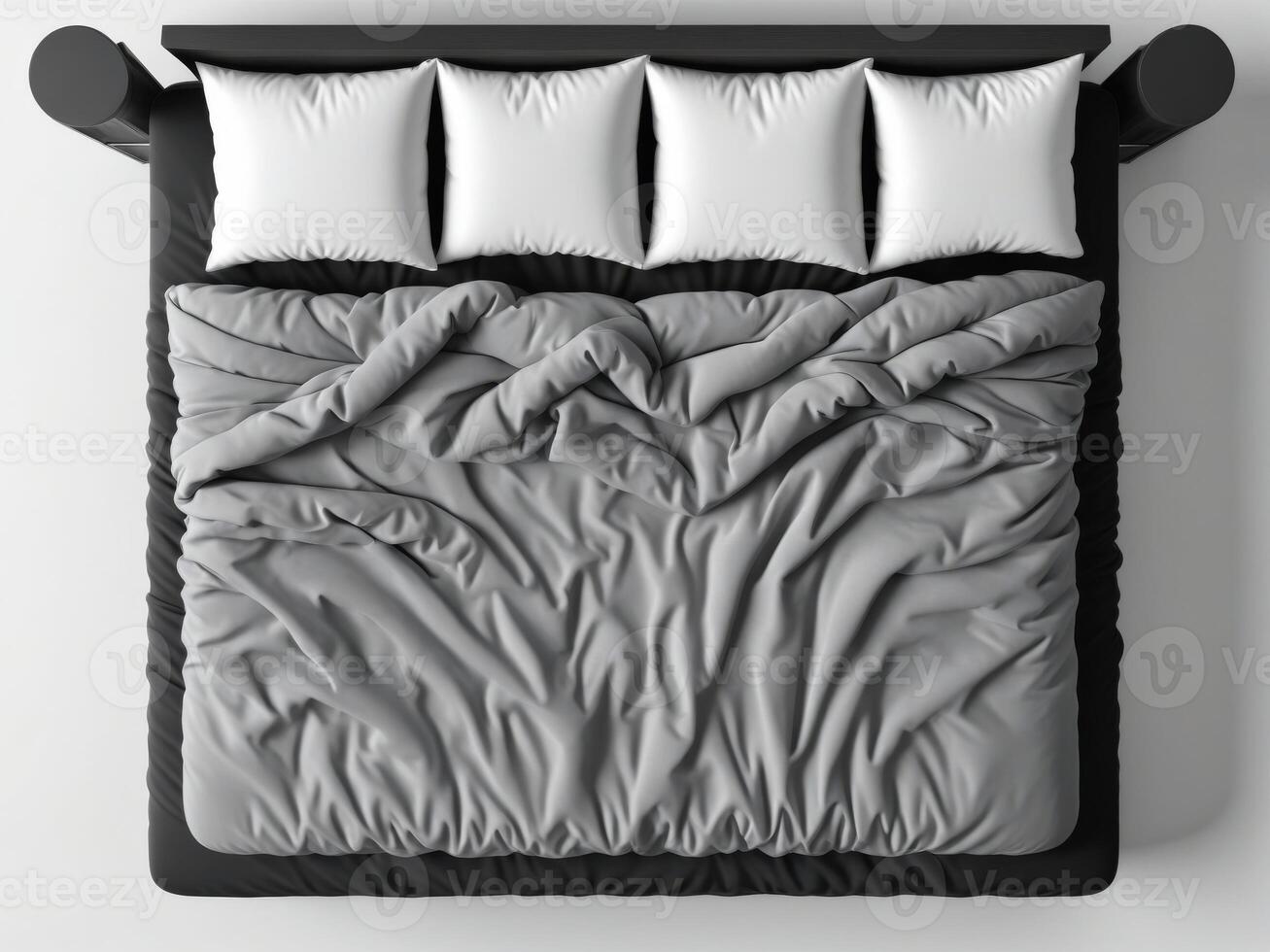 unmade sheets and pillows, unmade messy bed after a comfortable sleep concept photo