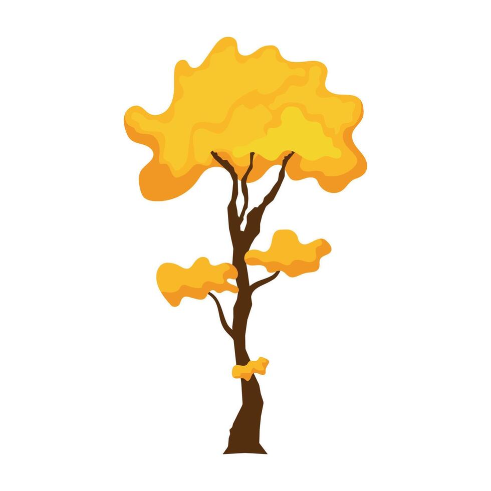 A variety of autumn trees in cartoon style, showcasing bright yellow and red leaves along with leafy bushes vector