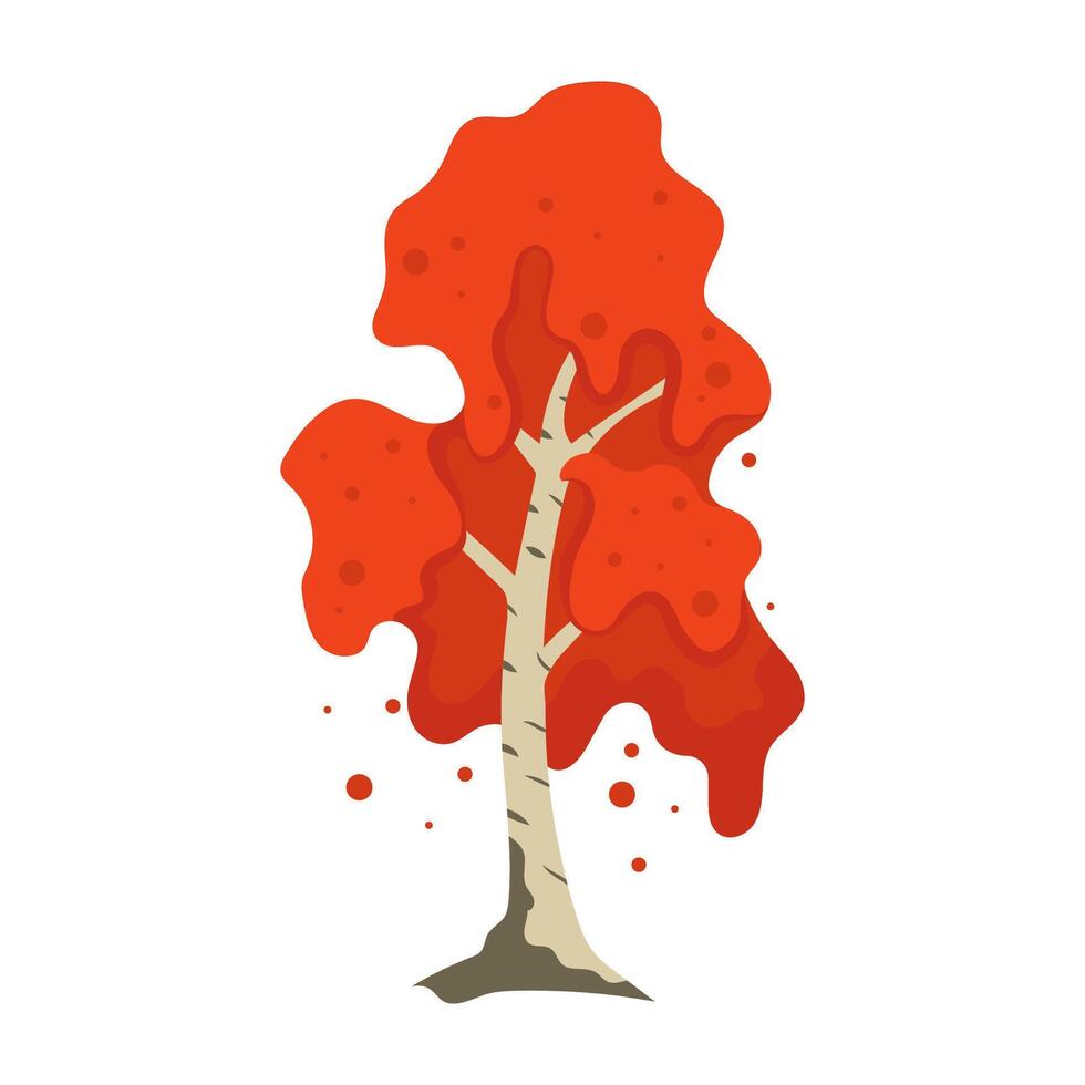 Illustration of vibrant autumn trees with a mix of yellow and red leaves, paired with bushes in cartoon form vector