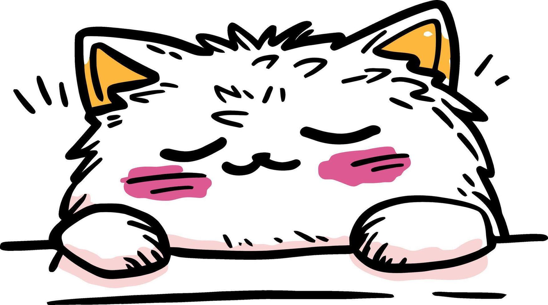 Cute Fluffy Cat Drawing with Closed Eyes and Blushing Cheeks vector