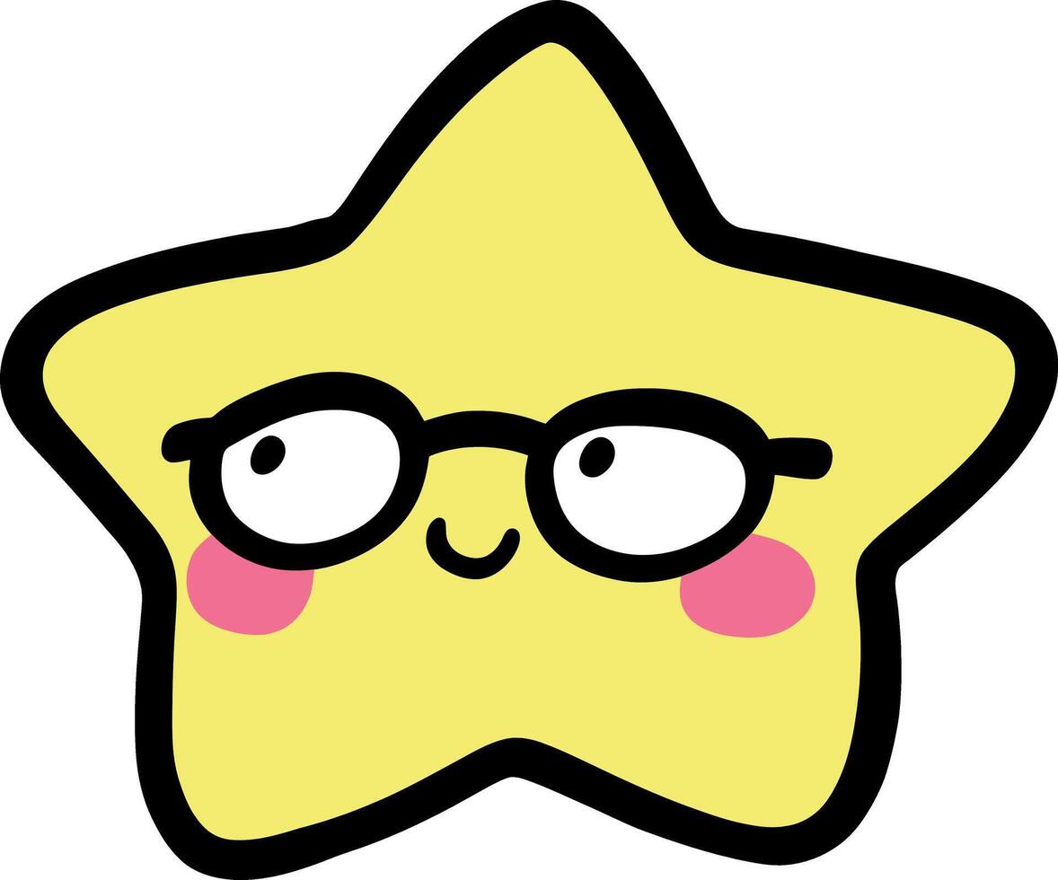 Cute Yellow Star with Glasses and Pink Cheeks Cartoon Icon vector