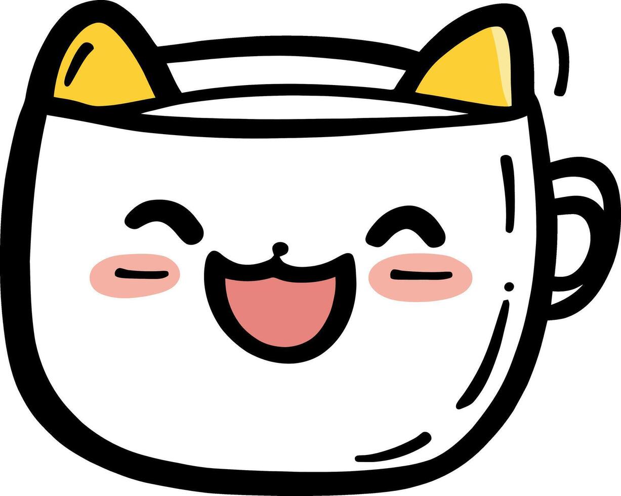 Cute Cat Face Mug with Yellow Ears and Smiling Expression vector