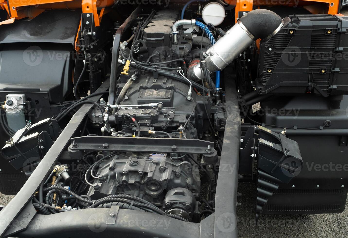 Engine mounted on a truck mounted on a truck photo