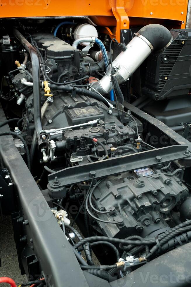 Engine mounted on a truck mounted on a truck photo