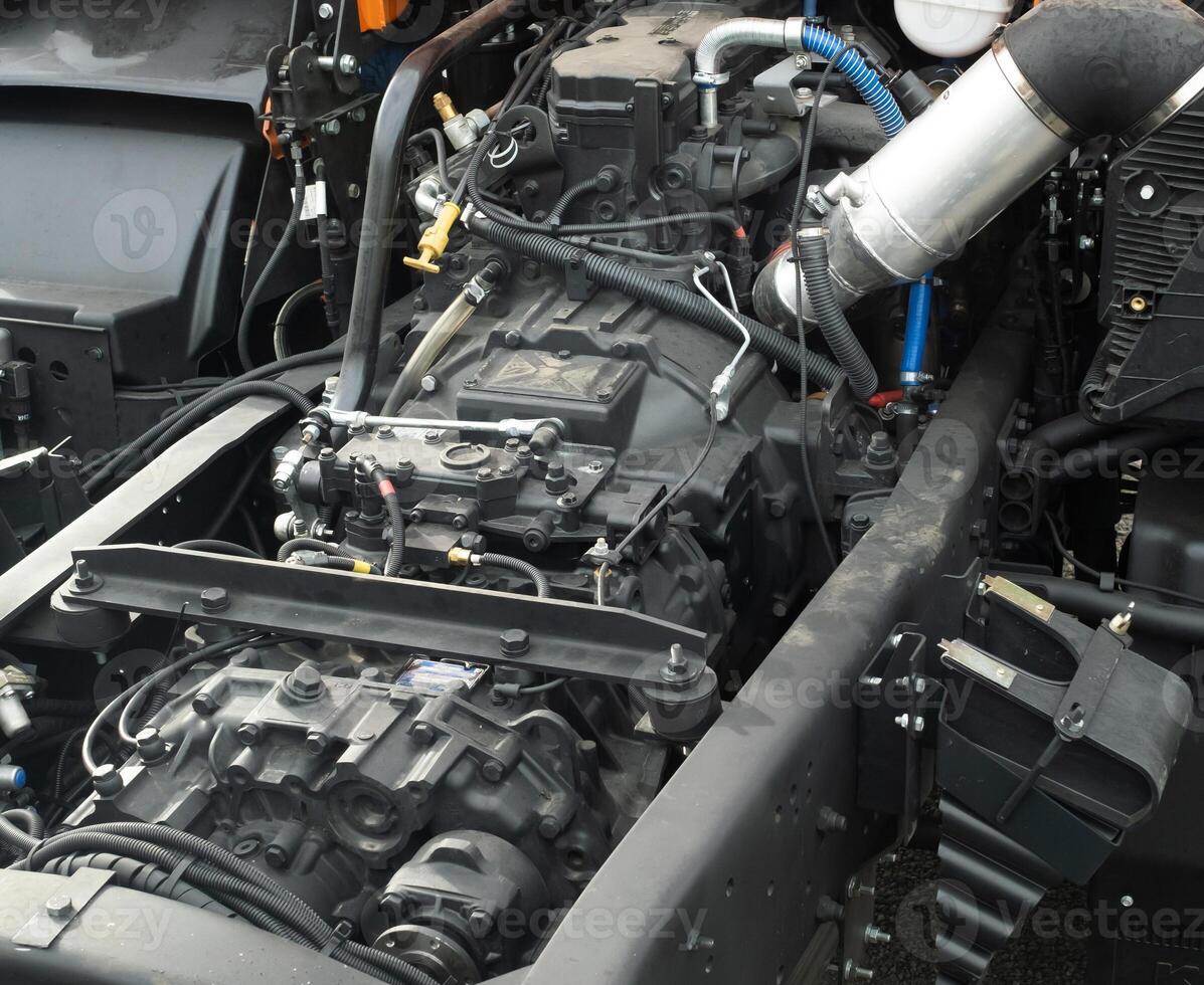 Engine mounted on a truck mounted on a truck photo