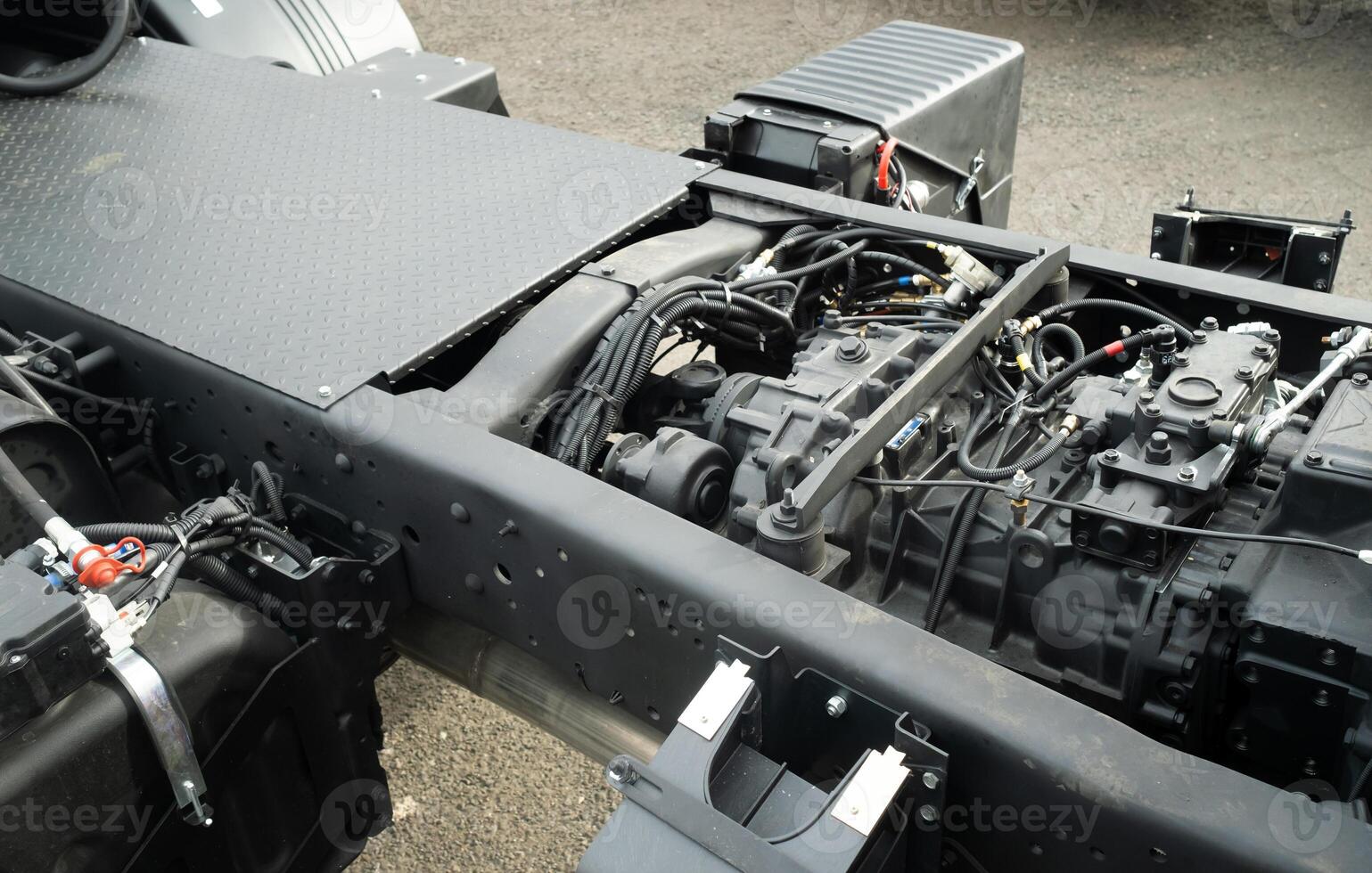 Engine mounted on a truck mounted on a truck photo