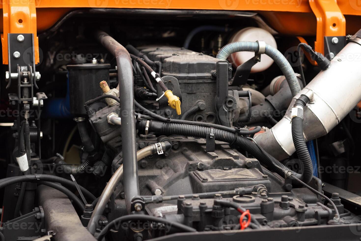 Engine mounted on a truck mounted on a truck photo