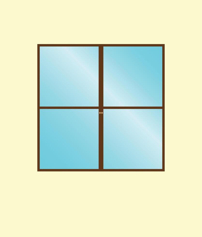 A window with simple design illustration, window with two doors, yellow wall and blue glass, interior design and architecture elements, building component, good for social media and print materials vector