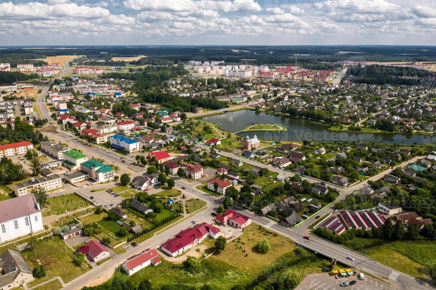 Top view of the city of Ostrovets in summer, Grodno region, different panoramas of the city.Belarus photo