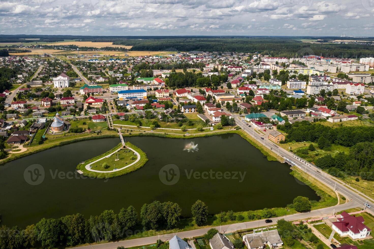Top view of the city of Ostrovets in summer, Grodno region, different panoramas of the city.Belarus photo