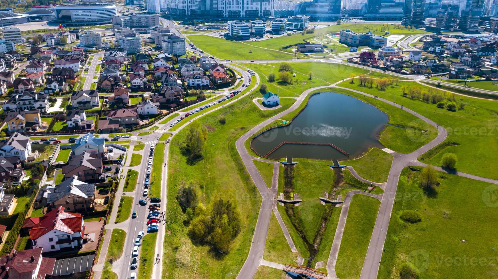 View from the height of the private sector in Drozdy in the city of Minsk.Belarus photo