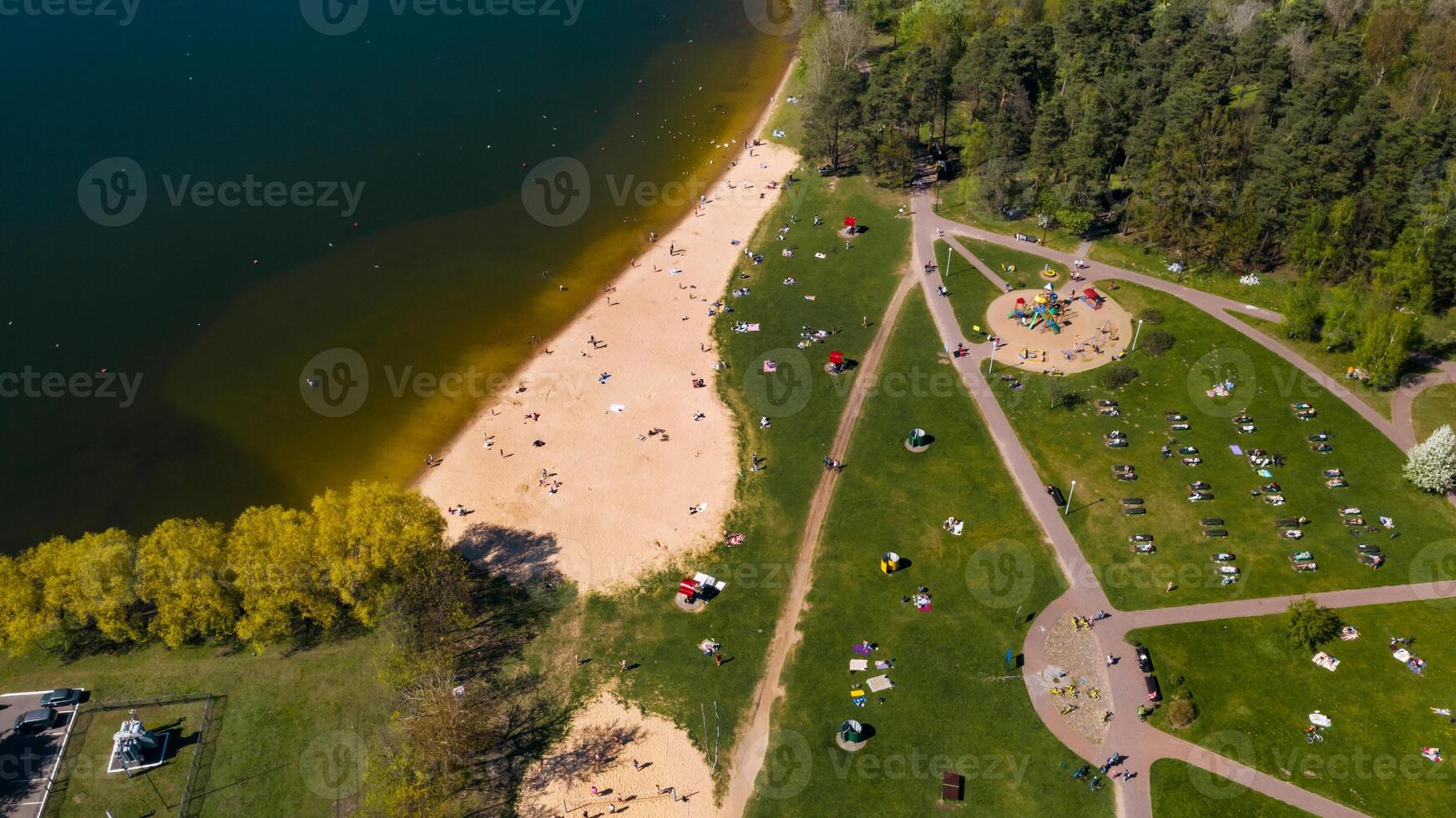 View from the height of the beach and vacationing people in Drozdy in Minsk.Belarus photo