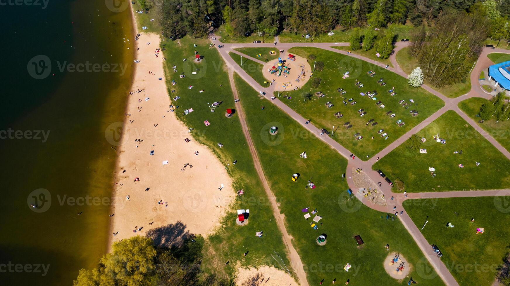 View from the height of the beach and vacationing people in Drozdy in Minsk.Belarus photo
