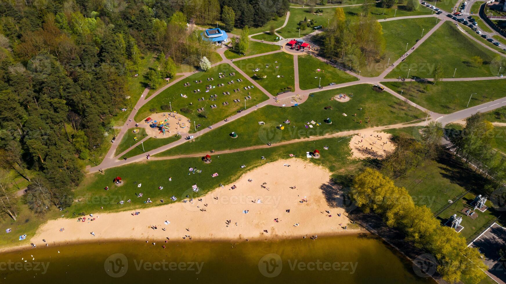 View from the height of the beach and vacationing people in Drozdy in Minsk.Belarus photo