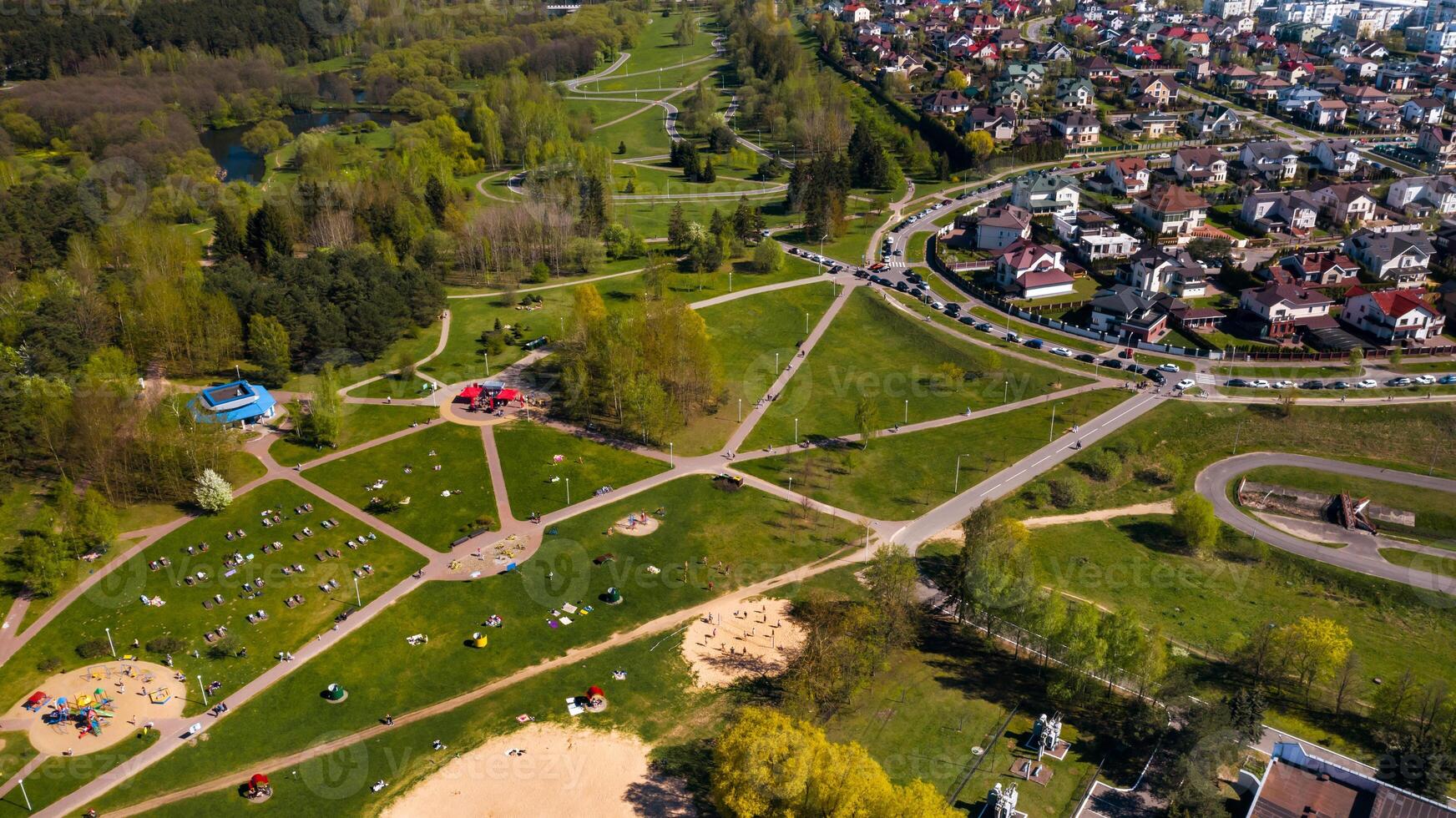 View from the height of the beach and vacationing people in Drozdy in Minsk.Belarus photo