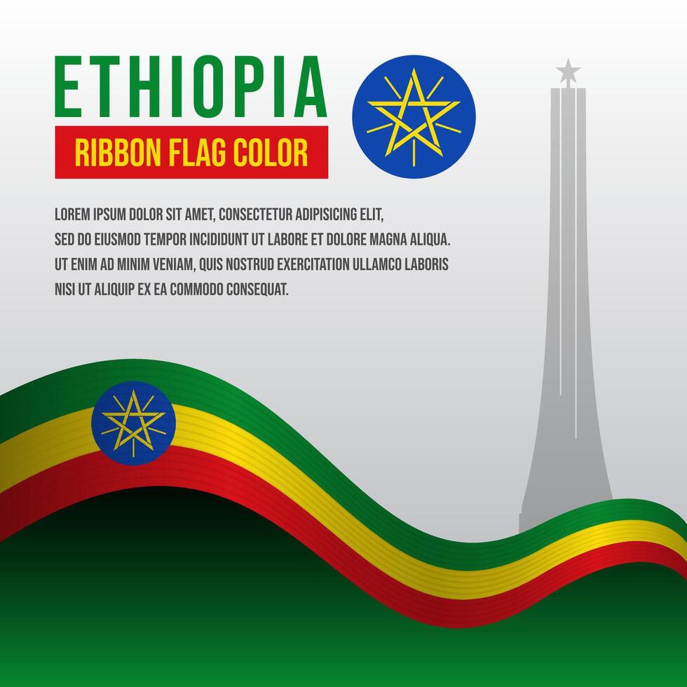 Ethiopia ribbon flag with Memorial Monument silhouette and decoration vector