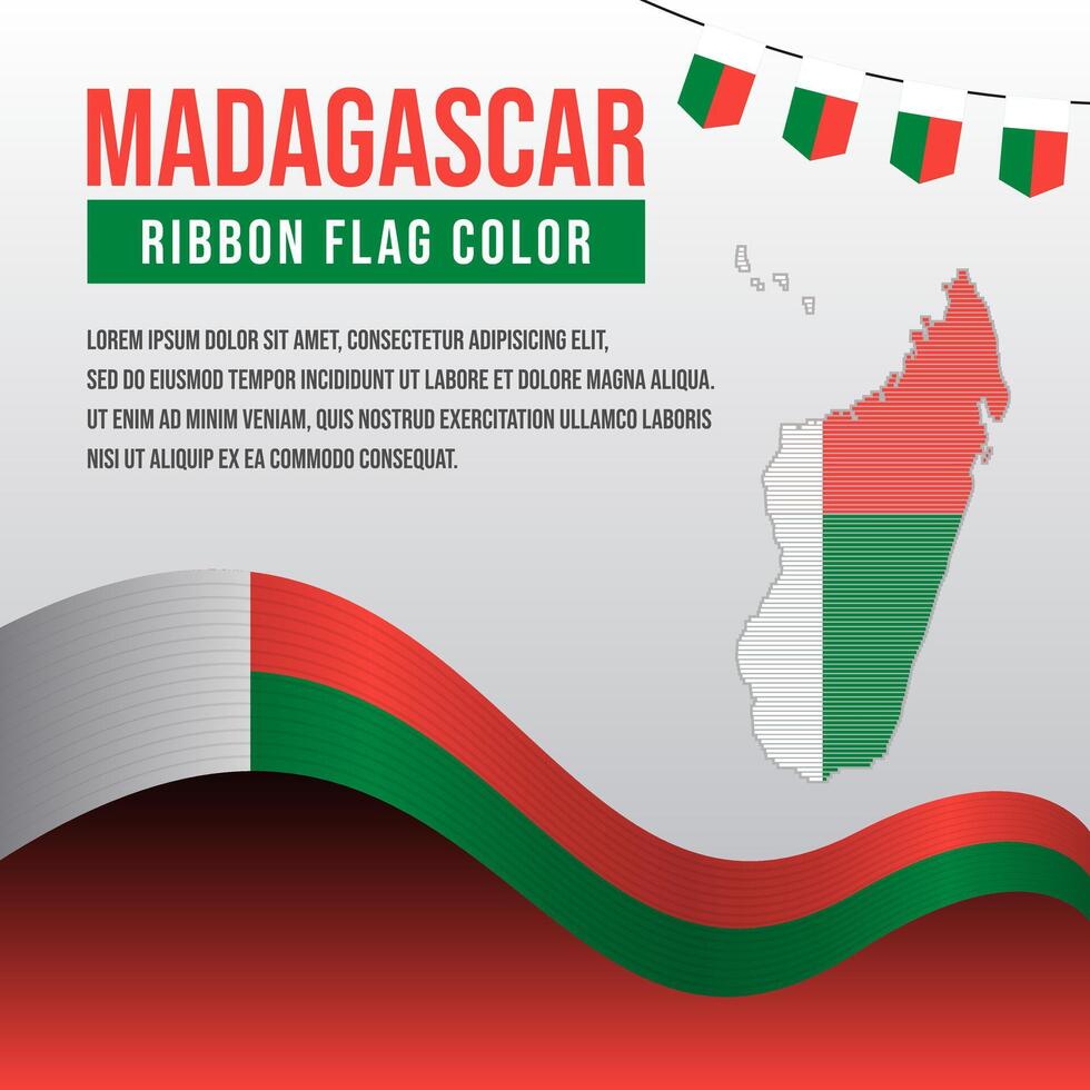 Madagascar ribbon flag with Country maps on striped style vector