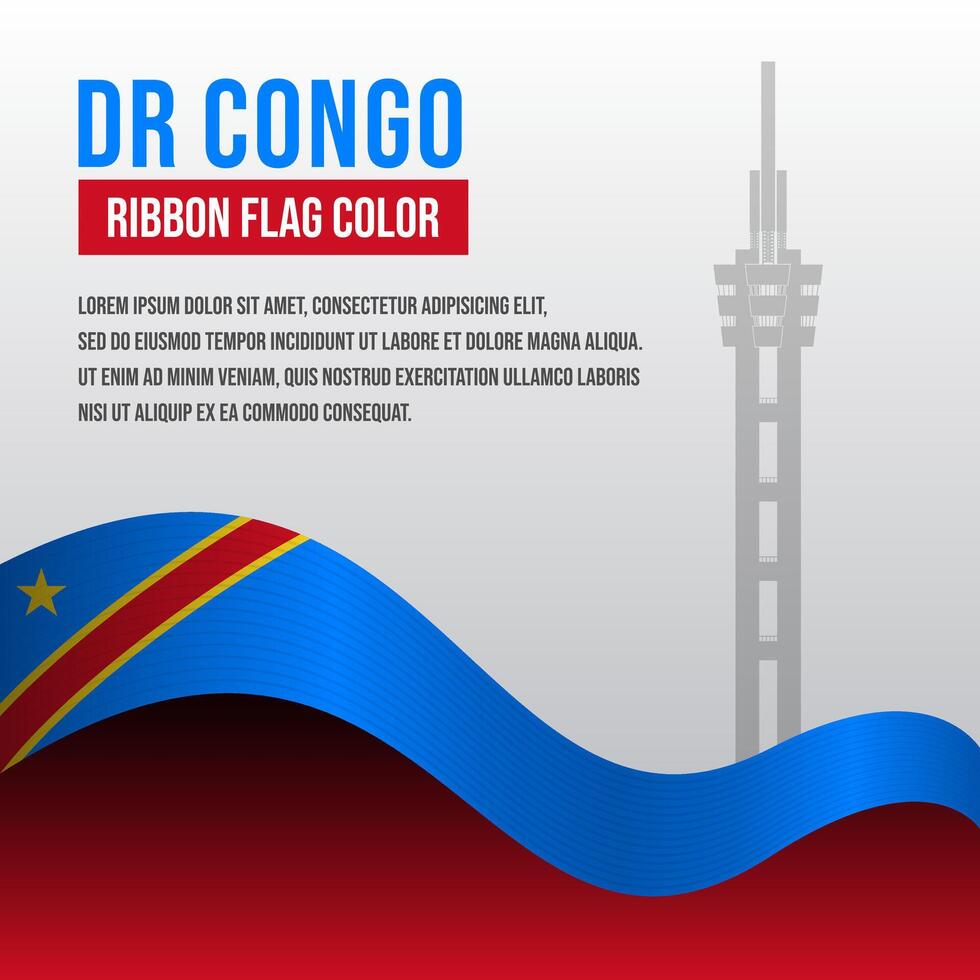 Democratic Republic of The Congo ribbon flag with Tower silhouette and decoration vector