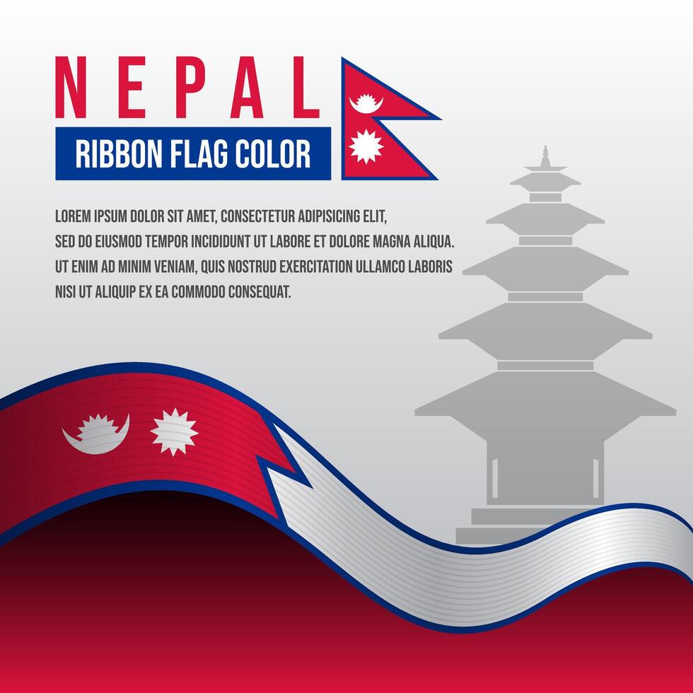 Nepal ribbon flag with Temple silhouette and decoration vector