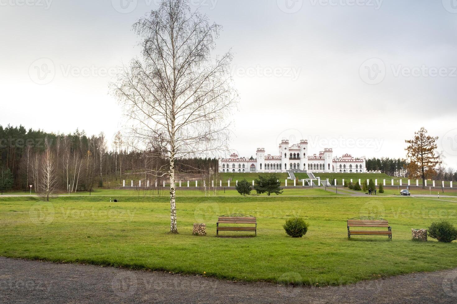 Puslovsky Palace. Autumn Kossovsky Castle in Belarus photo