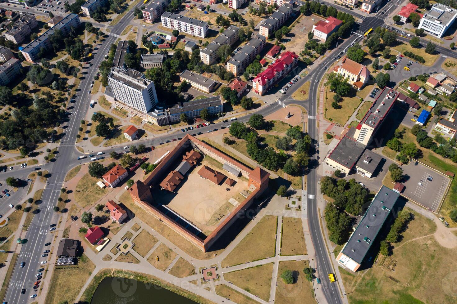 Bird's-eye view of the medieval Lida castle in Lida. Belarus. Castles of Europe photo