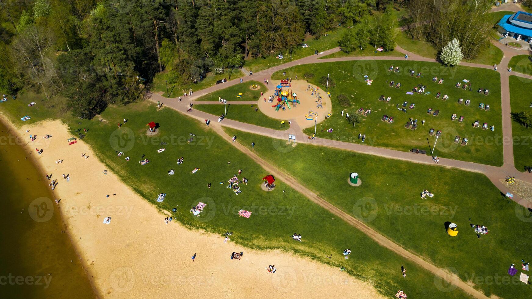 View from the height of the beach and vacationing people in Drozdy in Minsk.Belarus photo