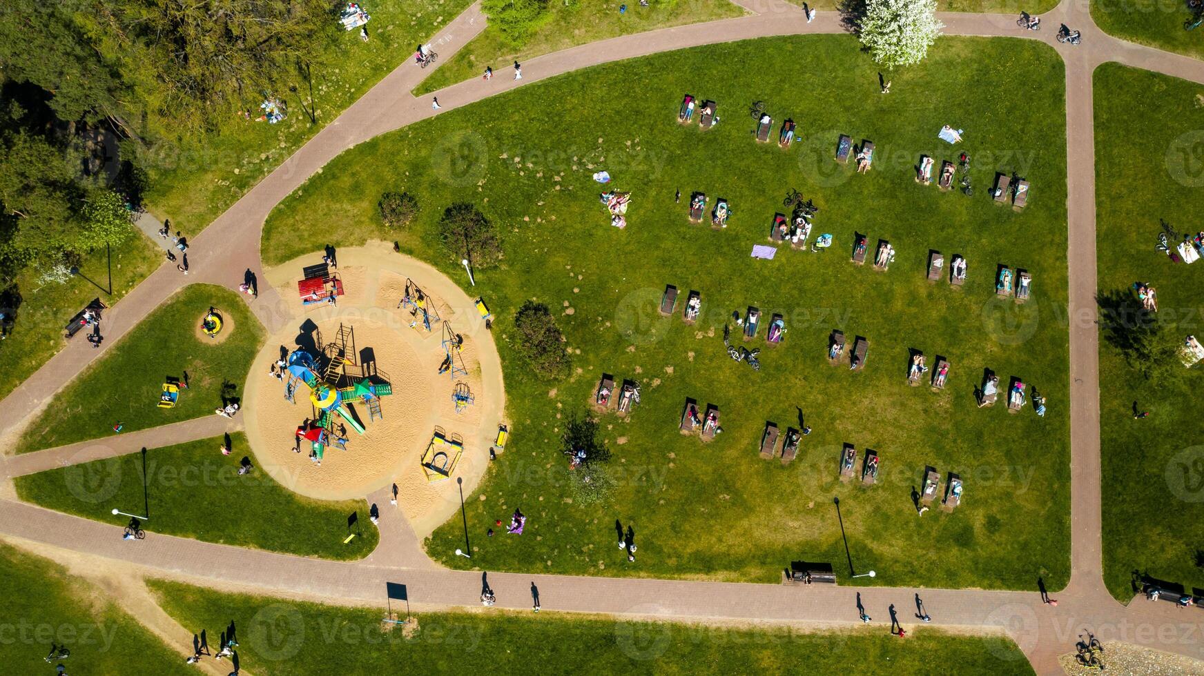 View from the height of the beach and vacationing people in Drozdy in Minsk.Belarus photo