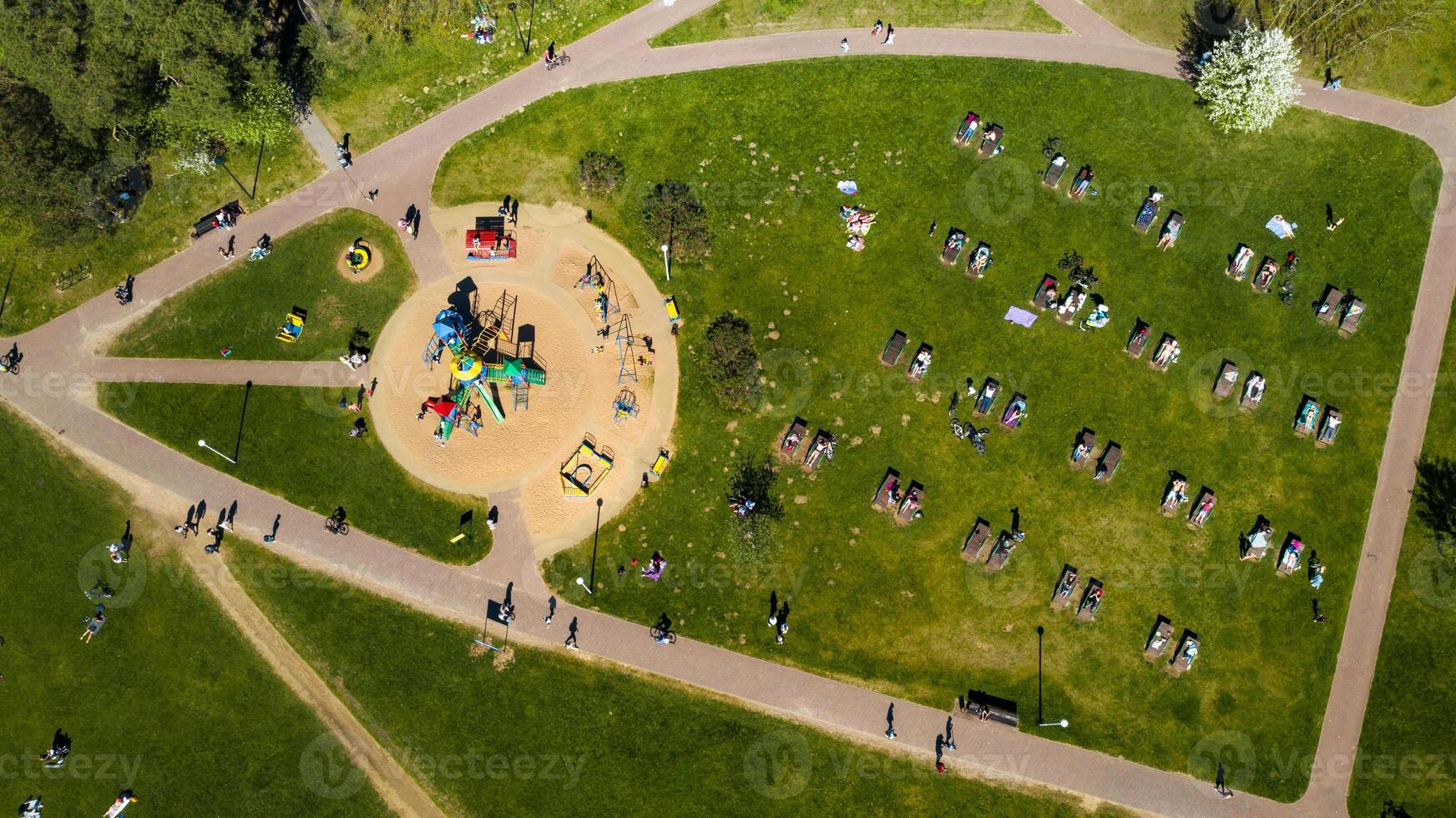 View from the height of the beach and vacationing people in Drozdy in Minsk.Belarus photo