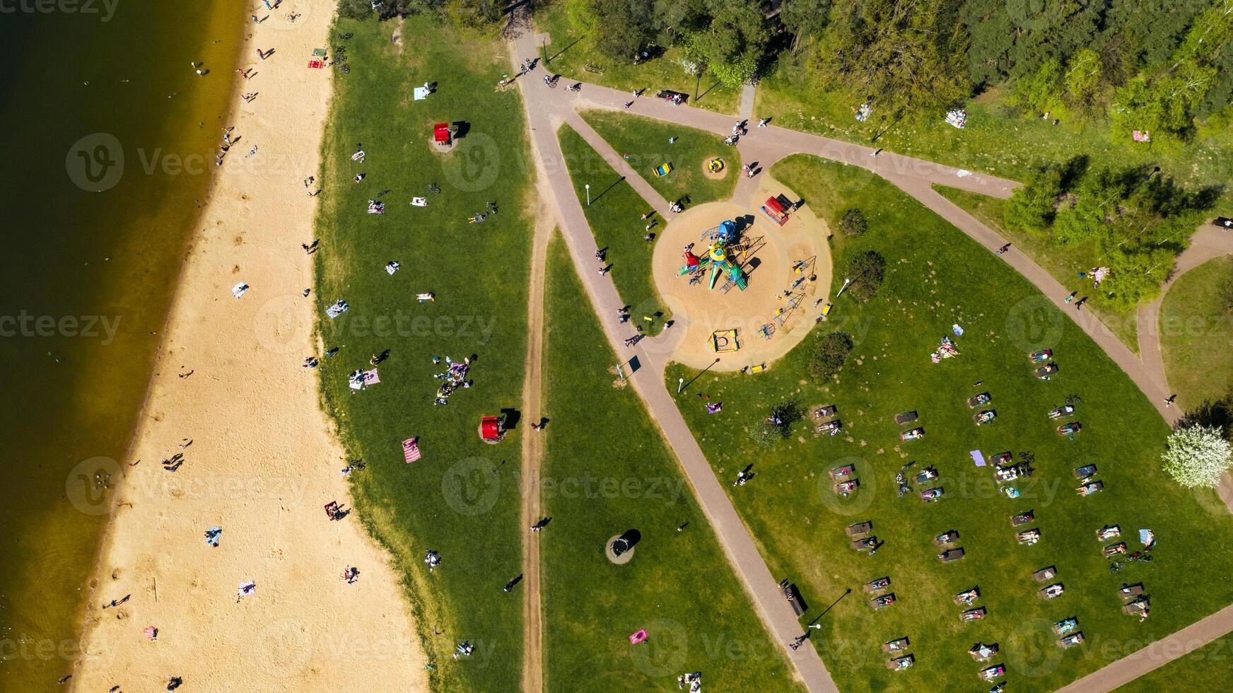 View from the height of the beach and vacationing people in Drozdy in Minsk.Belarus photo